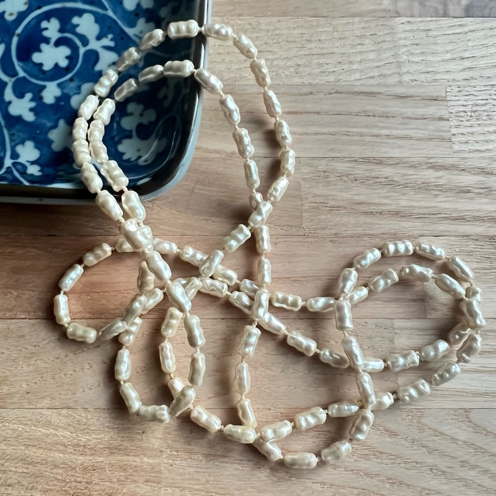 Vintage Estate long strand rice pearl elongated small pearls 35” single strand
